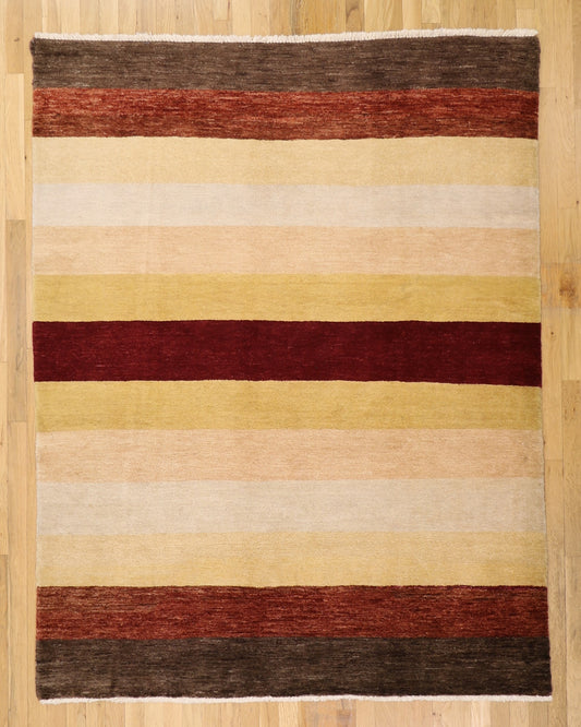 Fine Modern 5' x 6'5" Hand Knotted Wool Area Rug Stripes Colorful Warm India