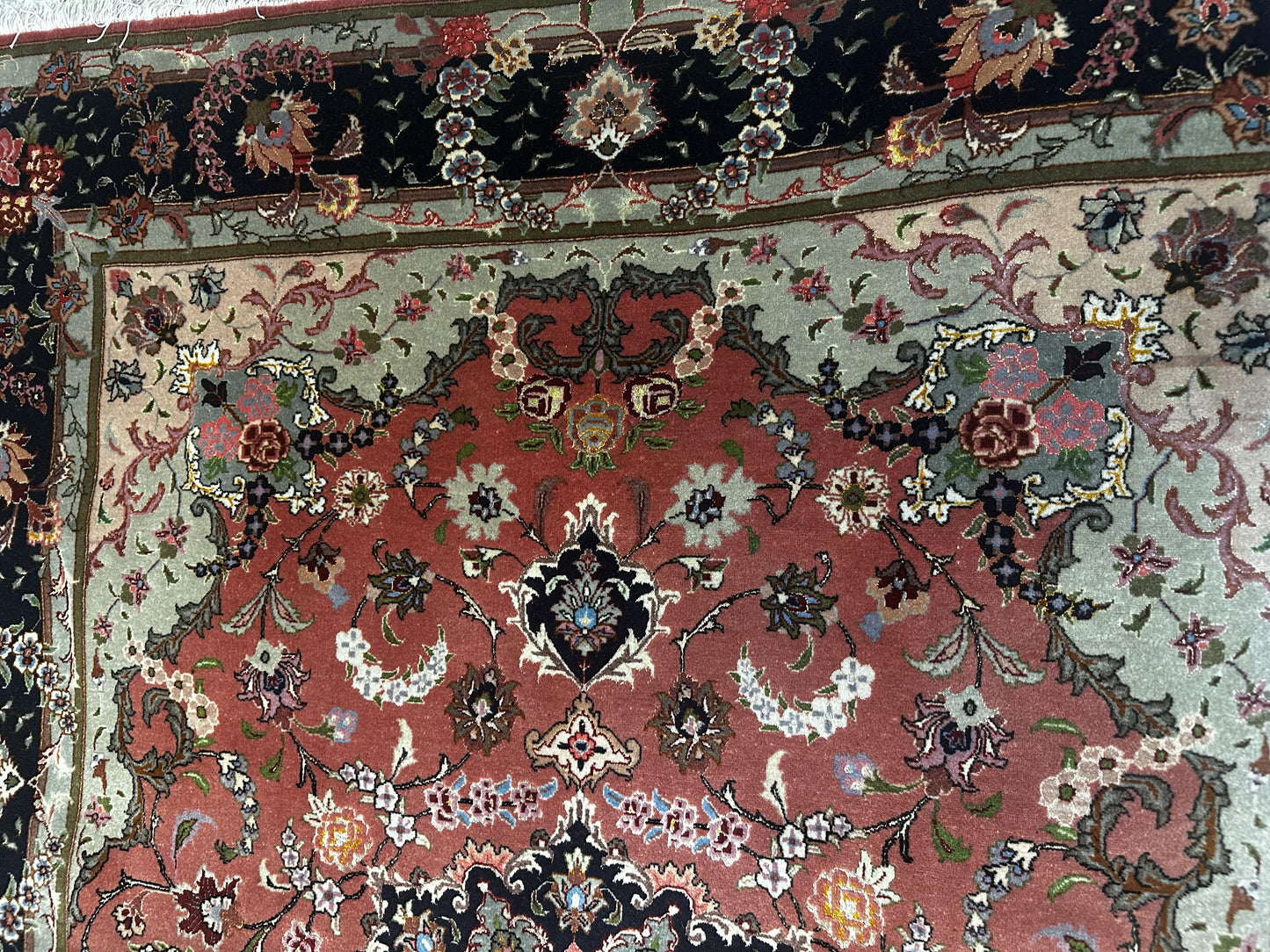 Very Fine Tabrize 4'10 x 6'1 Lamb's Wool Pile Silk Highlights Cotton Foundation Hand Knotted in Iran