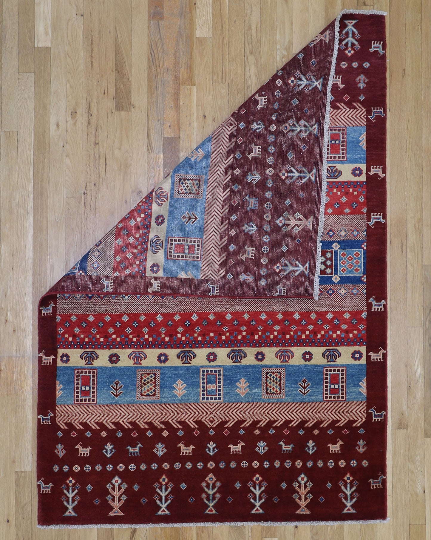 Fine Tribal Caucasian 4'1 x 5'11 Hand Knotted Wool Rug Pakistani