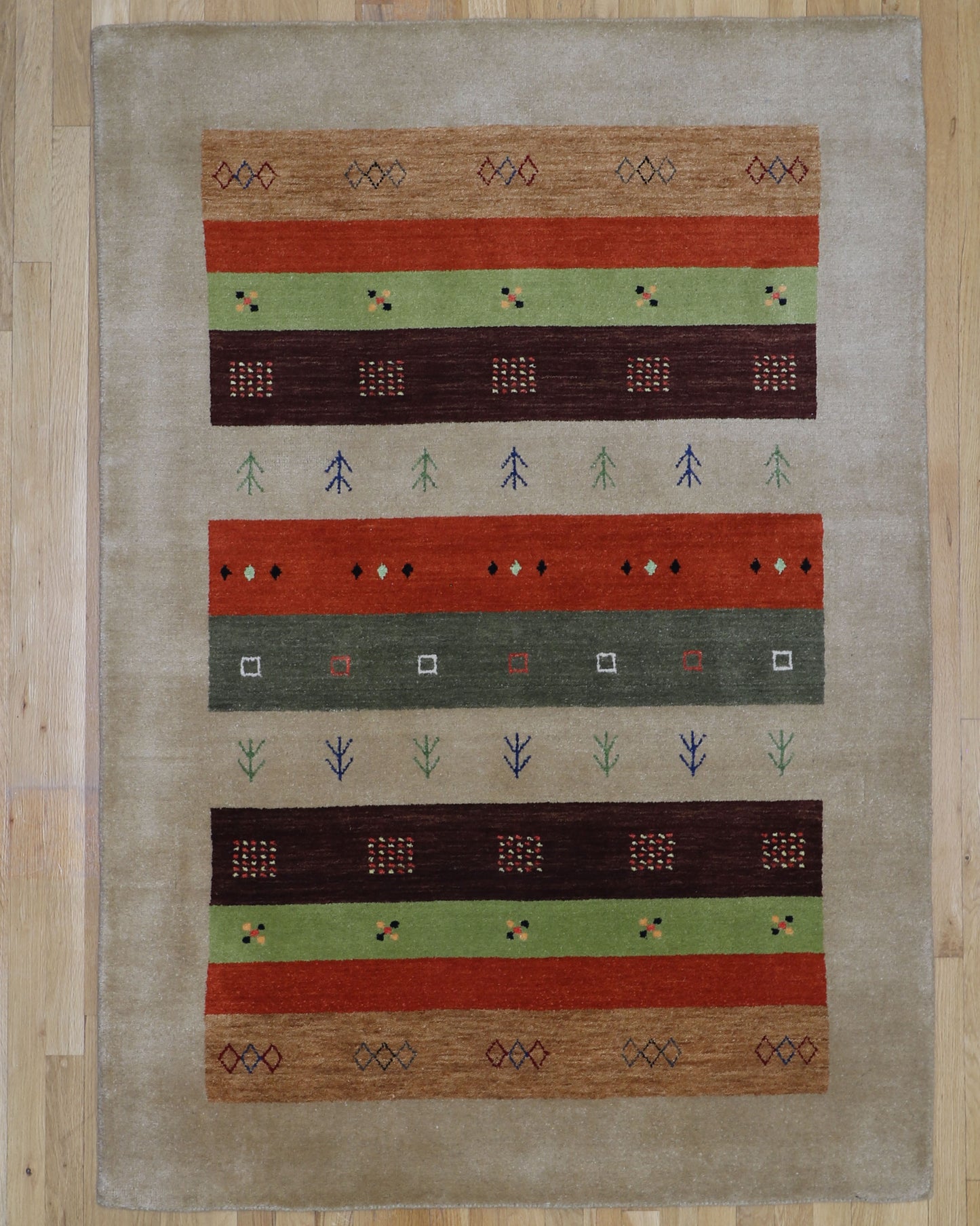 Fine Gabbeh 4'2 x 6' Hand Knotted Wool Area Rug India