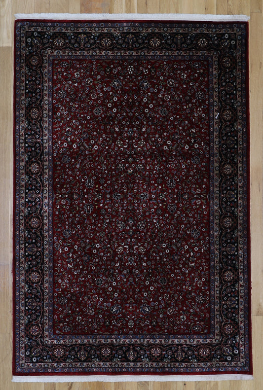 Fine Tabrize 4' x 5'10 Hand Knotted Lamb's Wool Area Rug Deep Red