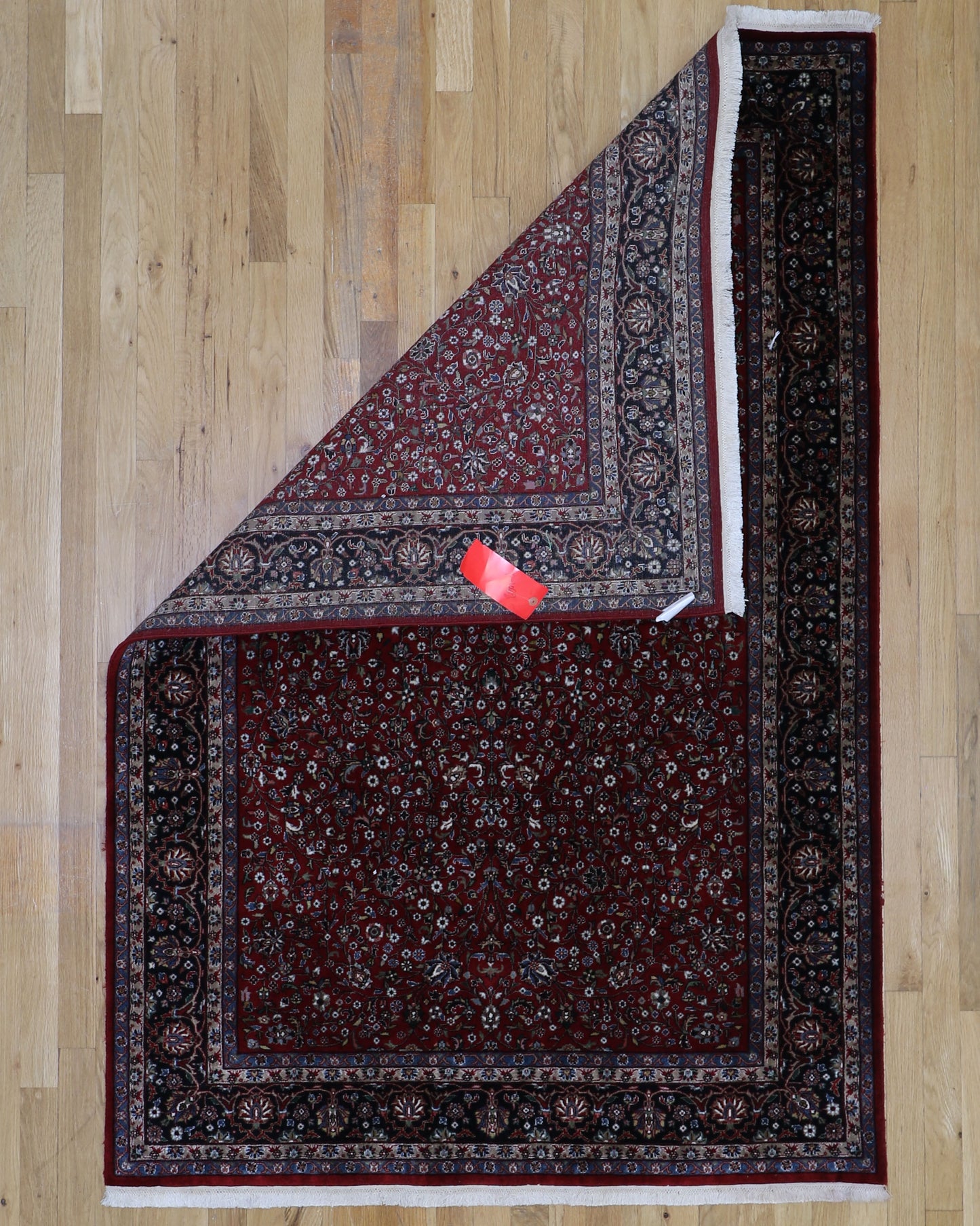 Fine Tabrize 4' x 5'10 Hand Knotted Lamb's Wool Area Rug Deep Red