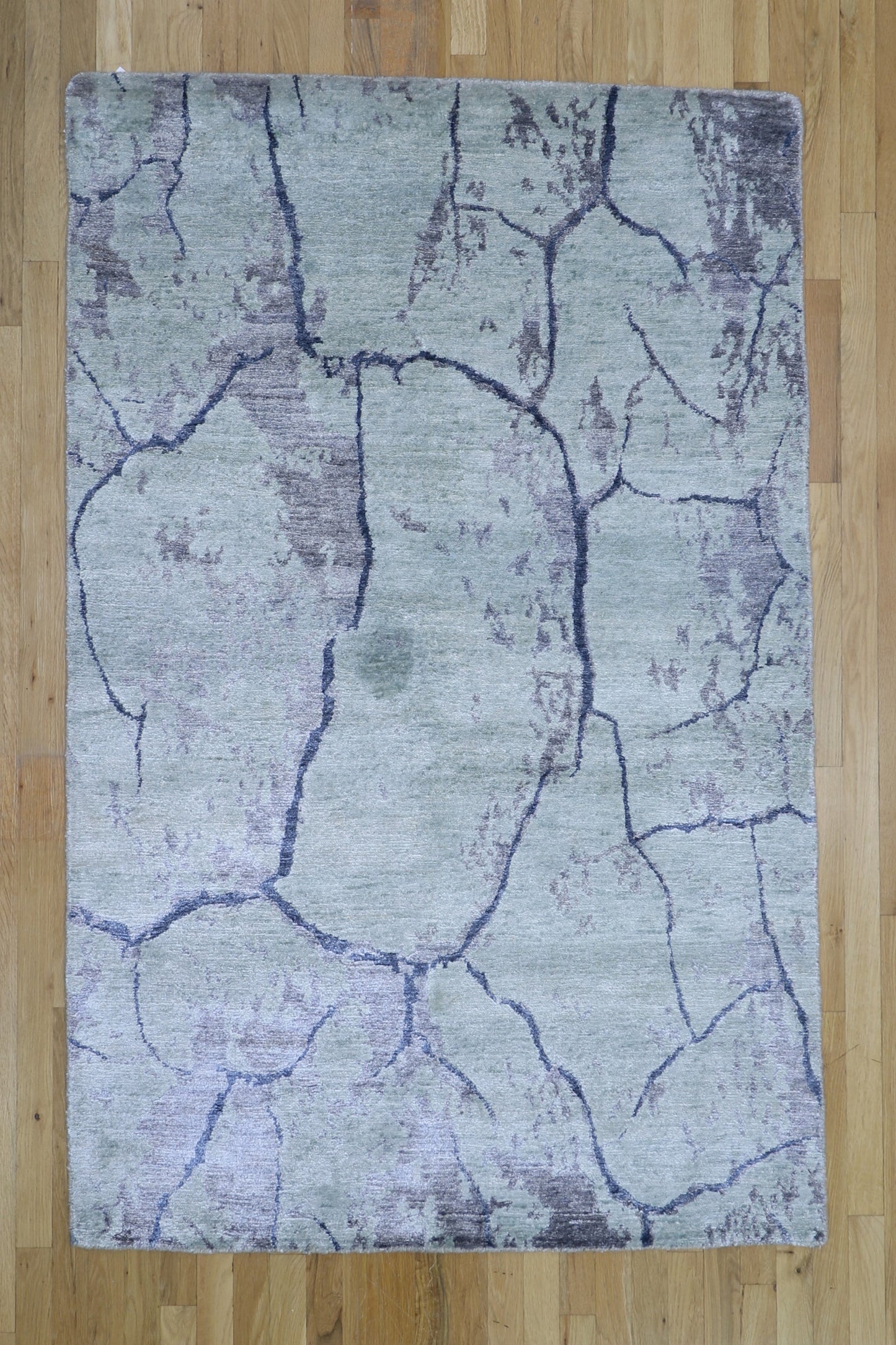 Fine Modern 4' x 6'1 Hand Knotted Wool Rug Silk India