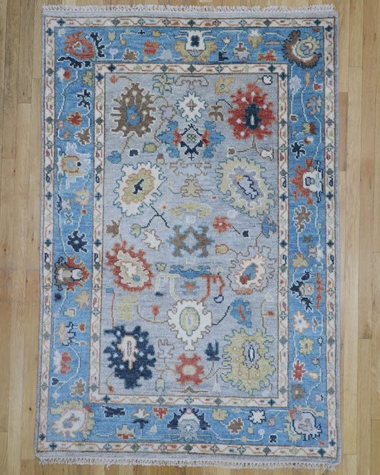 Fine Oushak 4'1 x 6' Hand Knotted Wool Rug India